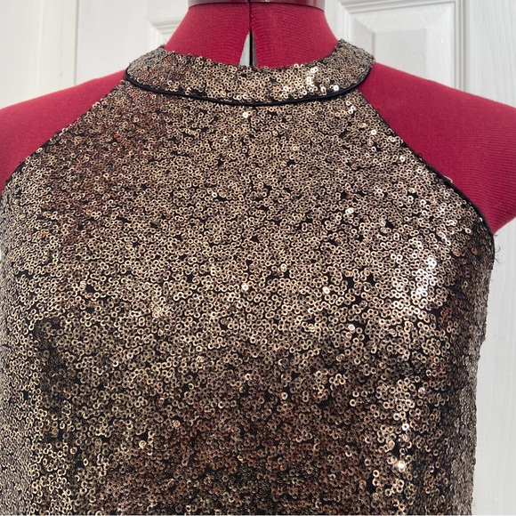 One  Clothing women gold sequins sleeveless mini lined dress. Size S. Used. - Picture 2 of 11